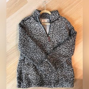 large grey fuzzy quarter-zip